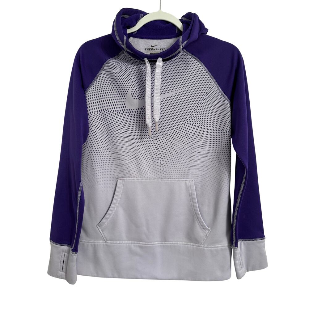 Nike‎ Therma Fit Womens M Athletic Purple Gradient Hoodie Logo Swoosh Gym Fleece
